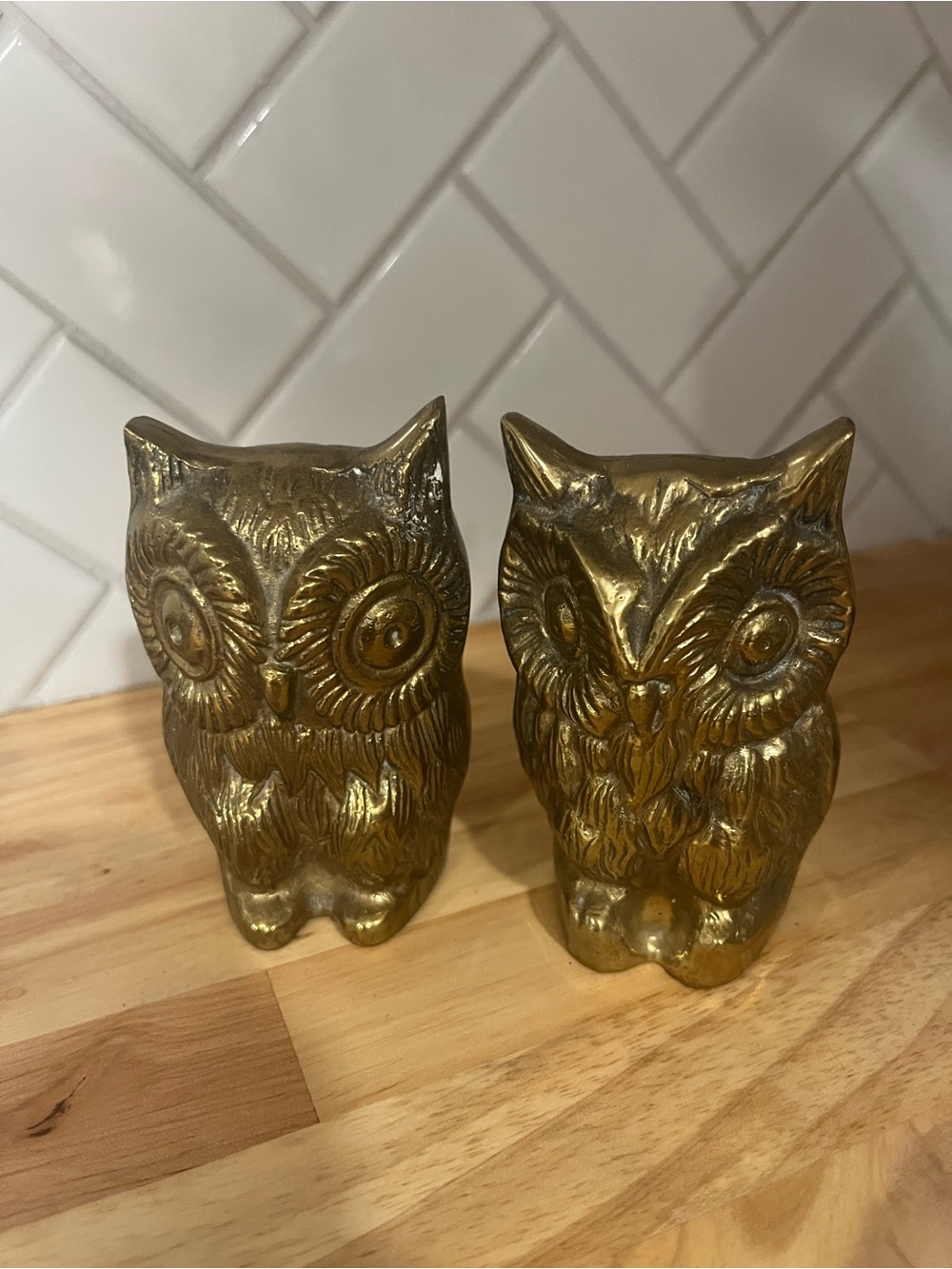 Pair of Vintage Brass Owls